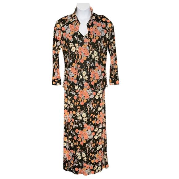 Vintage Fritzi Sleeveless Maxi Dress w/ Jacket Blouse Large 13/14 Jersey Print - Picture 3 of 14